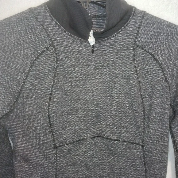 Lululemon 6 Base Runner 1/2 Zip Heathered Charcoal Gray Black Thumb Holes L-Slv - Picture 6 of 13